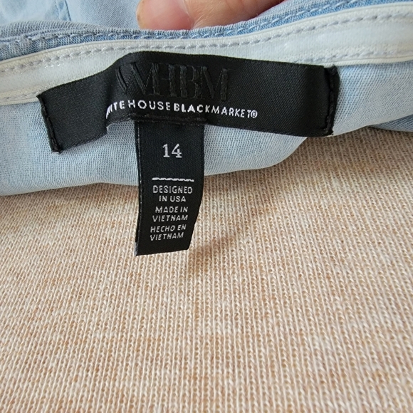 White House Black Market Light Blue Denim Peplum Top Sz 14 - Picture 9 of 10